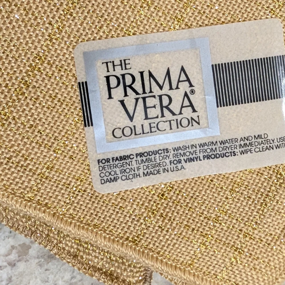 Ten Vtg Linen Blend Dinner Napkins Gold Metallic Thread Shimmer NEW Prima Vera